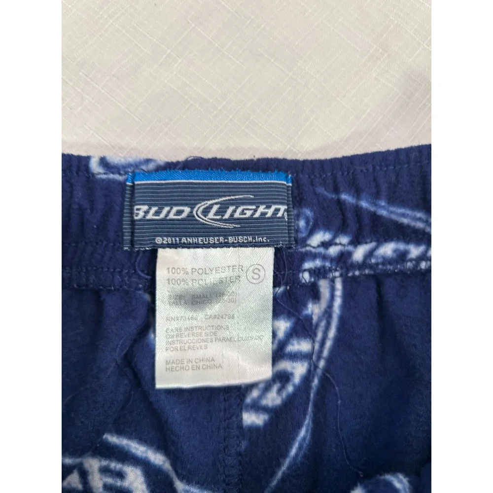 Bud Light Pajama Pants Small Blue Fleece All Over Print Mens